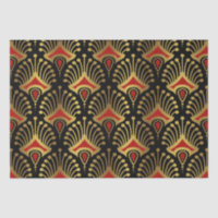 Gold and red Art Deco pattern on black