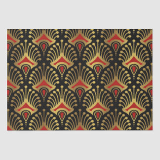 Gold and red Art Deco pattern on black Tissue Paper
