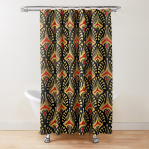 Gold and red Art Deco pattern Shower Curtain