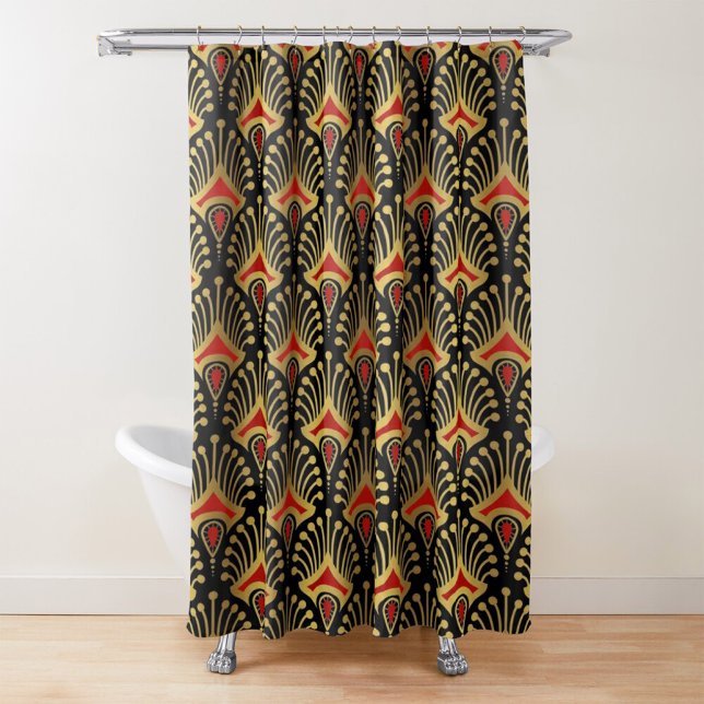 Gold and red Art Deco pattern Shower Curtain (Creator Uploaded)