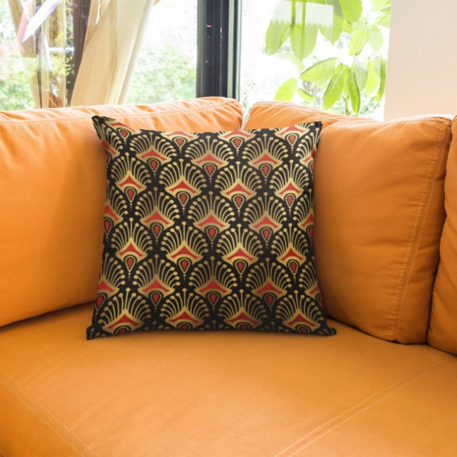 Gold and red Art Deco seamless pattern Cushion (Creator Uploaded)