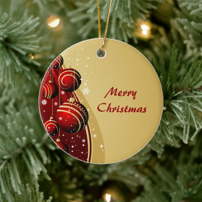 Gold and Red Christmas Balls Ceramic Ornament (Tree)