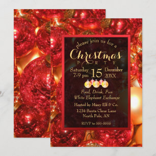 Gold and Red Christmas Ornaments Invitation