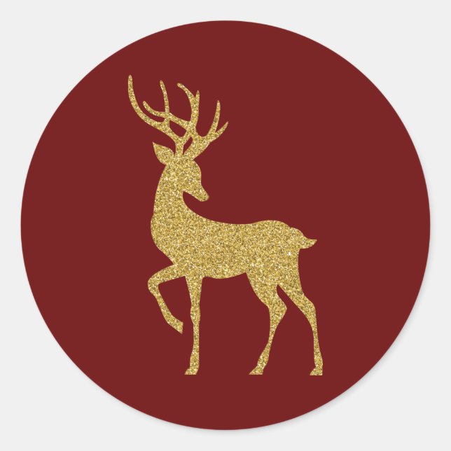 Gold And Red Christmas Reindeer Classic Round Sticker (Front)
