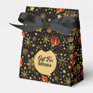 Gold and Red Christmas Symbols Pattern Favour Box