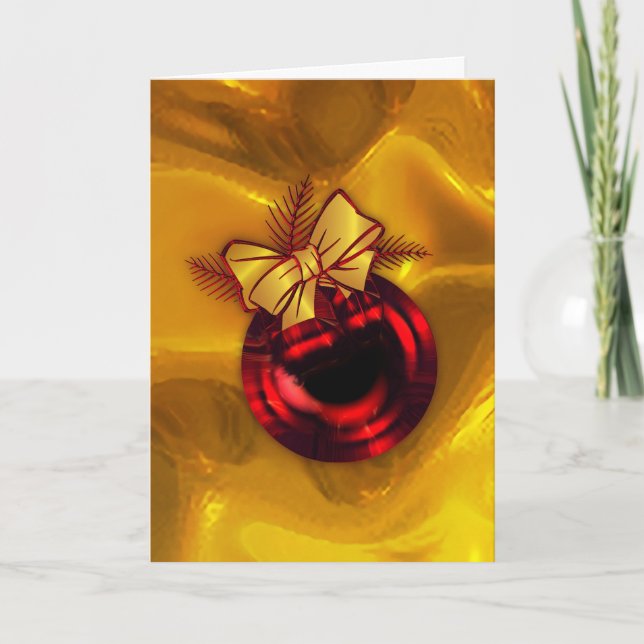 Gold and Red Christmas Tree Bauble Card (Front)