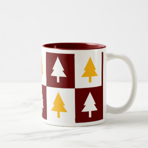 Gold and Red Christmas Trees Two-Tone Coffee Mug