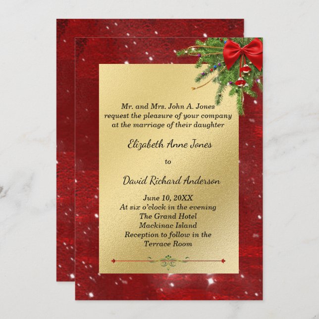 Gold and Red Christmas Wedding Invitation (Front/Back)