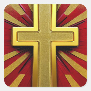 Gold and Red Cross Sticker