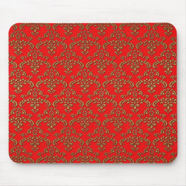 Gold and Red Damask Mouse Pad (Front)