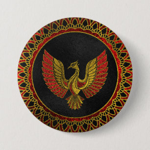 Gold and red Decorated Phoenix bird symbol 7.5 Cm Round Badge