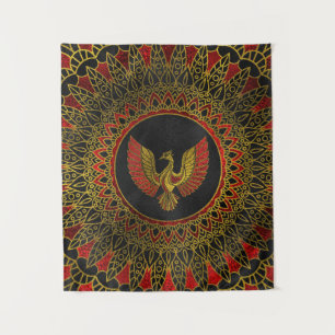 Gold and red Decorated Phoenix bird symbol Tapestry