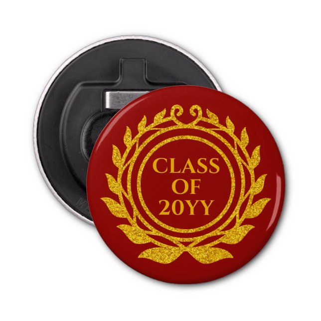 Gold and Red Emblem Personalised Year Graduation  Bottle Opener (Front)