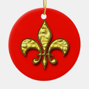Gold and Red Fleur de Lis Christmas Ornament