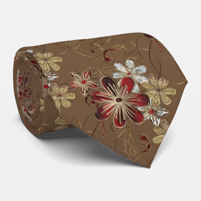 Gold and Red Floral                                Tie (Rolled)