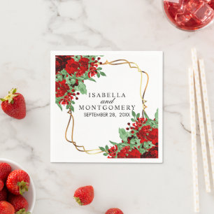 Gold and Red Floral Wedding / Anniversary Napkin