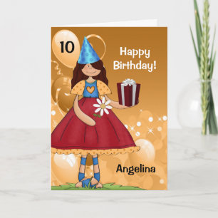 Gold and Red Girl with Age Birthday Card
