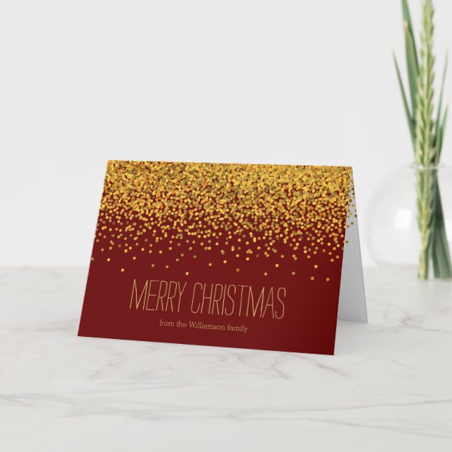 Gold and Red Glam Confetti Dots Christmas Holiday Card (Front)