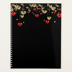 Gold and red hearts on black background planner