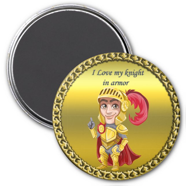 Gold and red knight in his armour and helmet magnet (Front)