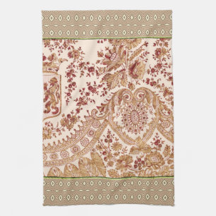 Gold And Red Lace Roses Tea Towel