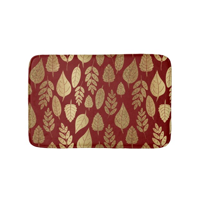 Gold and Red Leaf Pattern Bath Mat (Front)