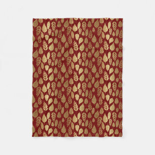 Gold and Red Leaf Pattern Fleece Blanket