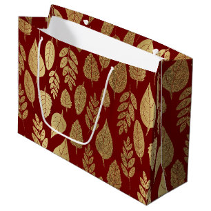 Gold and Red Leaf Pattern Large Gift Bag