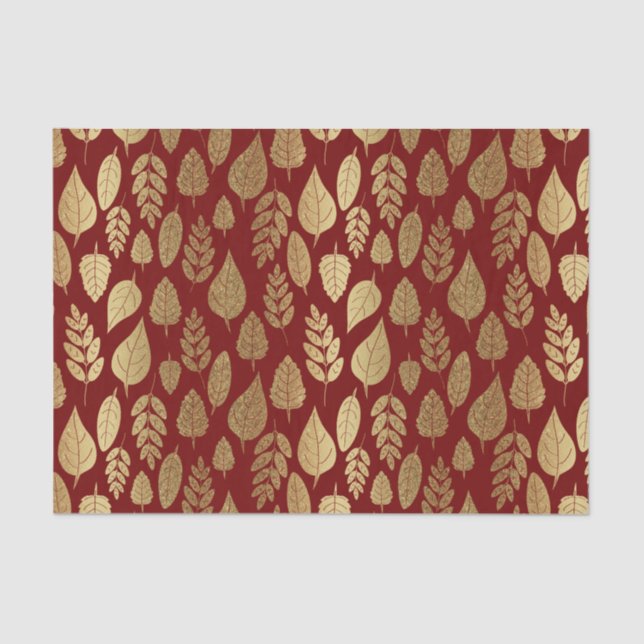 Gold and Red Leaf Pattern Tissue Paper (Front)