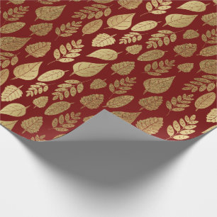 Gold and Red Leaf Pattern Wrapping Paper