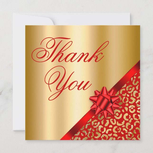 Gold and Red Leopard Shimmer Glam Gift Thank You Card (Front)