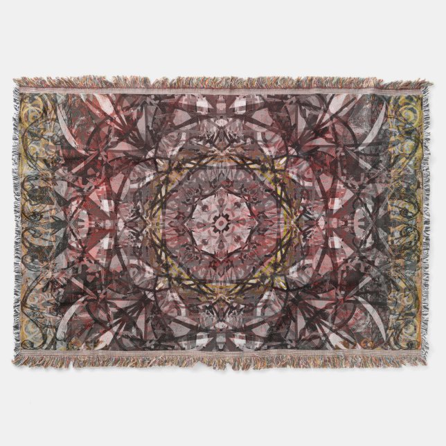 Gold and Red Mediaeval Tapestry Throw Blanket (Front)