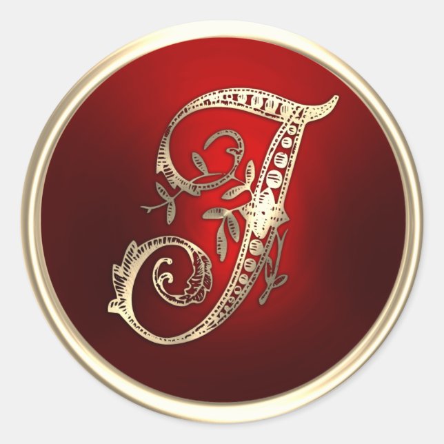 Gold and Red Monogram I Envelope Seal (Front)