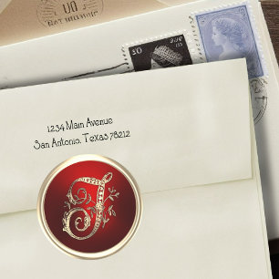 Gold and Red Monogram T Envelope Seal
