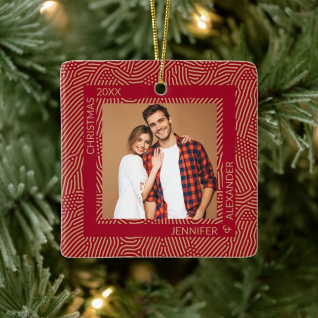Gold and Red Photo Ceramic Ornament (Tree)