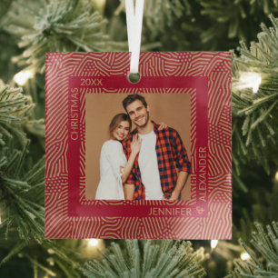 Gold and Red Photo Glass Tree Decoration
