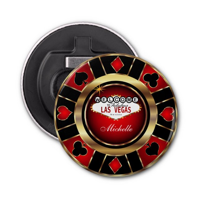 Gold and Red Poker Chip Design - Personalise Bottle Opener (Front)