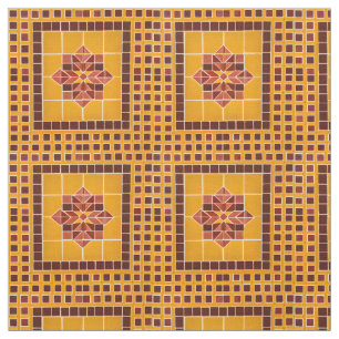 Gold and Red Repeat Mexican Tile Pattern Fabric