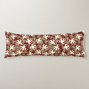 Gold And Red Repeating Motif Octopus Pattern Body Cushion