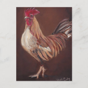 Gold and Red Rooster Art Postcard