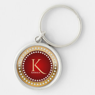 Gold and Red White Diamonds Monogram Key Ring