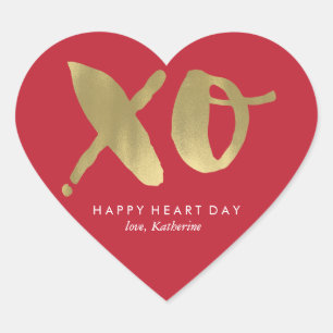 Gold and Red "XO" Valentines Day Heart Sticker