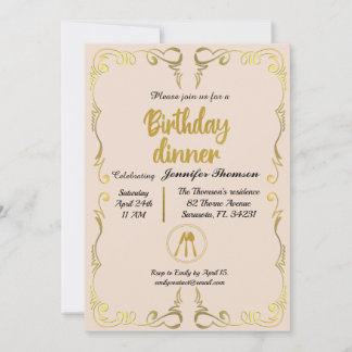 Gold and Rose Birthday Dinner invitation