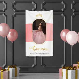 Gold and Rose Pink Photo Quinceanera Banner
