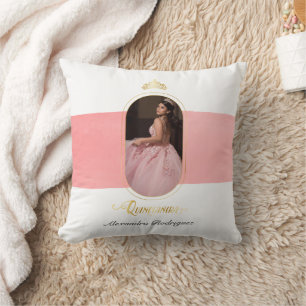 Gold and Rose Pink Photo Quinceanera Kneeling Cushion