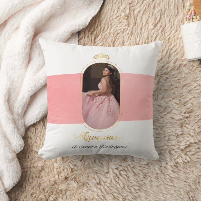Gold and Rose Pink Photo Quinceanera Kneeling Cushion (Blanket)