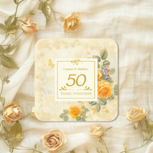 Gold and Roses 50th Wedding Anniversary Sticker