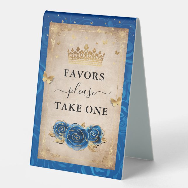 Gold and Royal Blue Roses Photo Template Favours (Front)