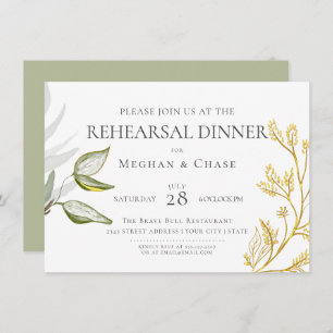 Gold and Sage Green Foliage Invitation