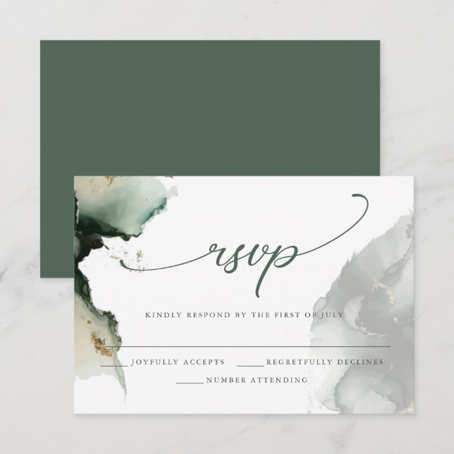 Gold and Sage Green Watercolor   RSVP Card (Front/Back)